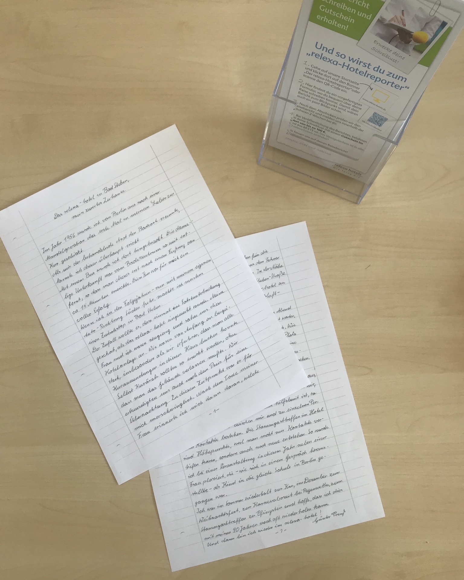 handgeschriebener Reisebericht von Günter